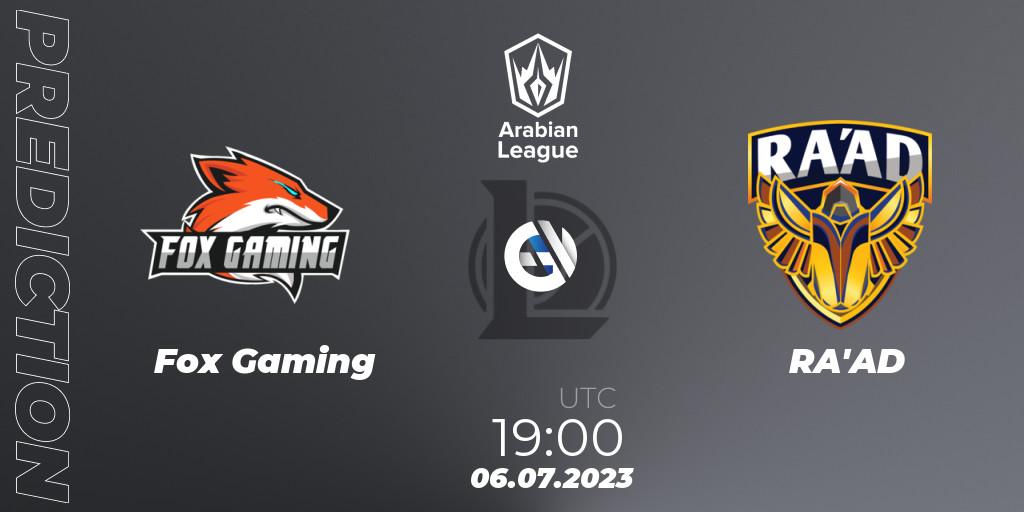 Fox Gaming vs RA'AD: Match Prediction. 06.07.2023 at 19:00, LoL, Arabian League Summer 2023 - Group Stage