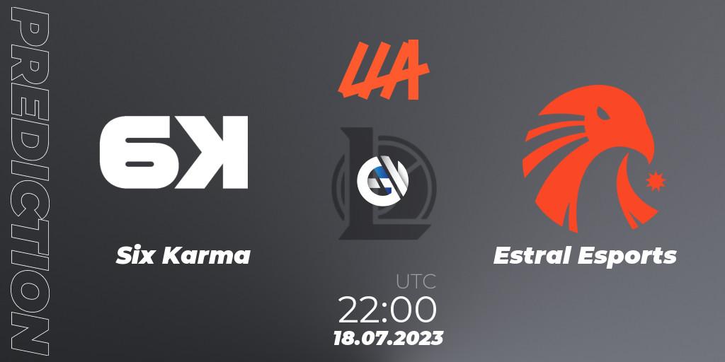 Six Karma vs Estral Esports: Match Prediction. 18.07.2023 at 22:00, LoL, LLA Closing 2023 - Group Stage