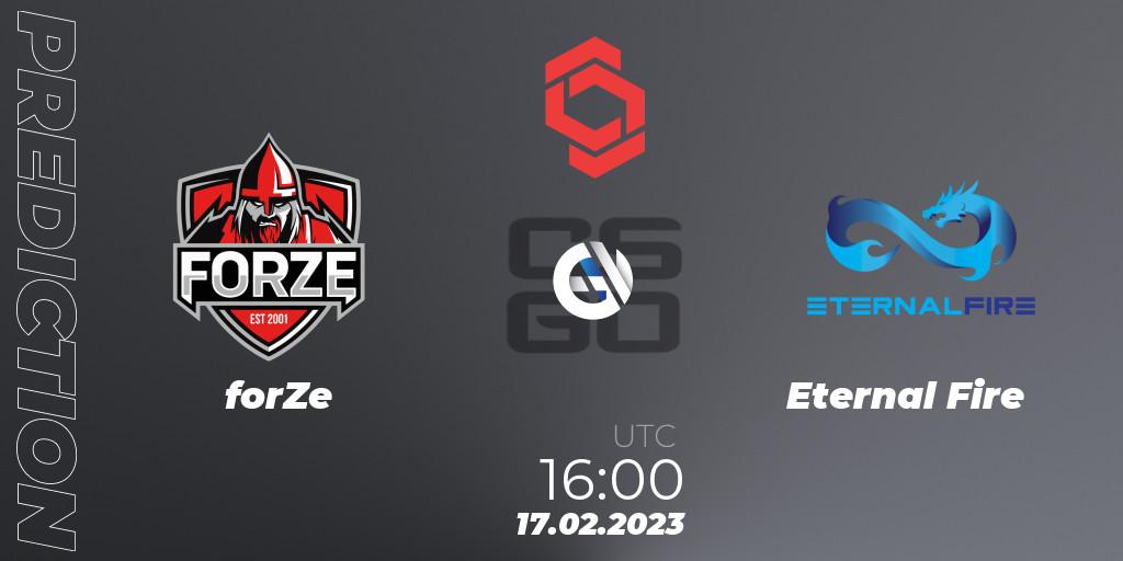 forZe vs Eternal Fire: Match Prediction. 17.02.2023 at 15:30, Counter-Strike (CS2), CCT Central Europe Series Finals #1