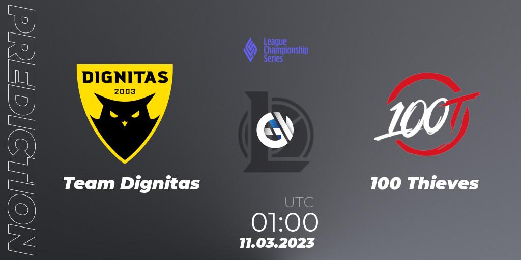 Team Dignitas vs 100 Thieves: Match Prediction. 11.03.2023 at 01:00, LoL, LCS Spring 2023 - Group Stage