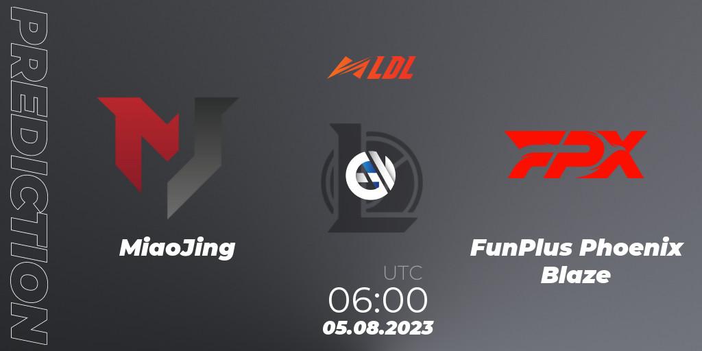 MiaoJing vs FunPlus Phoenix Blaze: Match Prediction. 05.08.2023 at 06:00, LoL, LDL 2023 - Playoffs