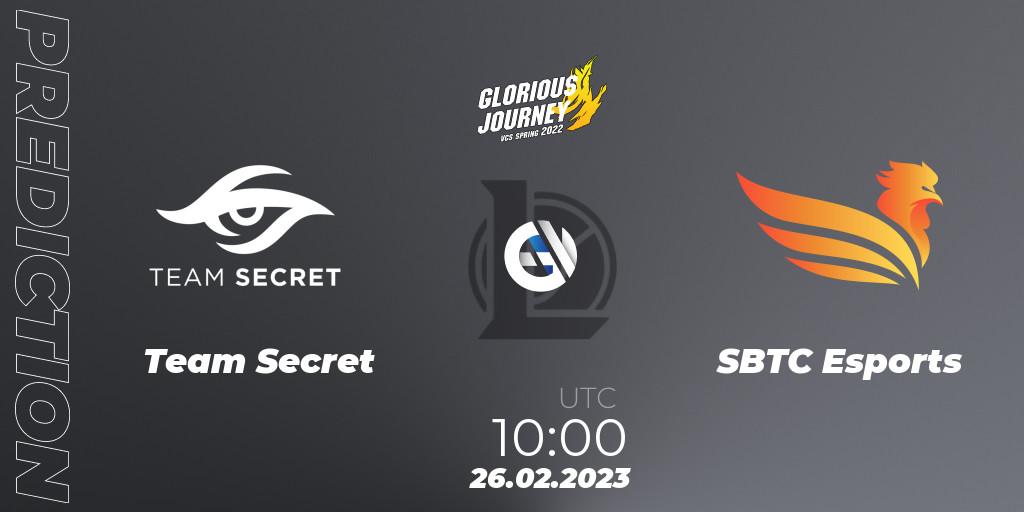 Team Secret vs SBTC Esports: Match Prediction. 26.02.2023 at 10:00, LoL, VCS Spring 2023 - Group Stage