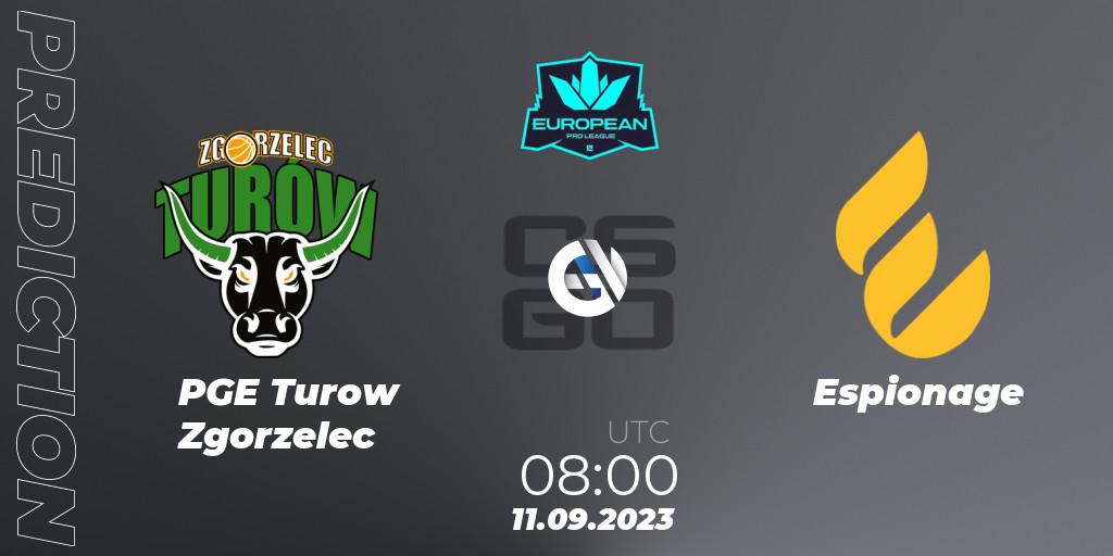 PGE Turow Zgorzelec vs Espionage: Match Prediction. 11.09.2023 at 08:00, Counter-Strike (CS2), European Pro League Season 10