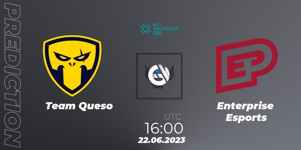Team Queso vs Enterprise Esports: Match Prediction. 22.06.2023 at 16:00, VALORANT, VALORANT Challengers Ascension 2023: EMEA - Play-In
