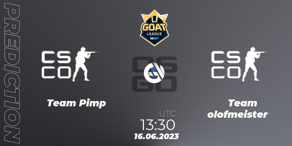 Team Pimp vs Team olofmeister: Match Prediction. 16.06.2023 at 13:30, Counter-Strike (CS2), 1xBet GOAT League 2023 Summer VACation