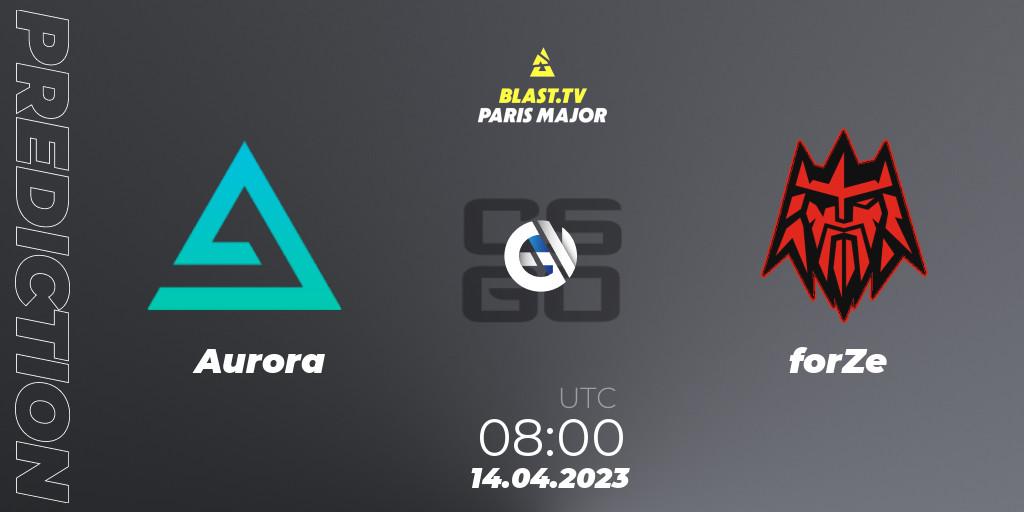 Aurora vs forZe: Match Prediction. 14.04.2023 at 08:00, Counter-Strike (CS2), BLAST.tv Paris Major 2023 Europe RMR B