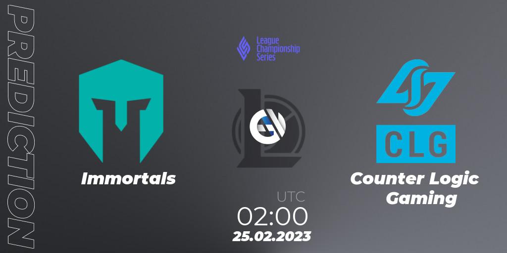 Immortals vs Counter Logic Gaming: Match Prediction. 25.02.23, LoL, LCS Spring 2023 - Group Stage