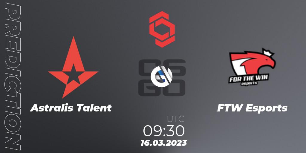 Astralis Talent vs FTW Esports: Match Prediction. 16.03.2023 at 09:30, Counter-Strike (CS2), CCT Central Europe Series 5 Closed Qualifier