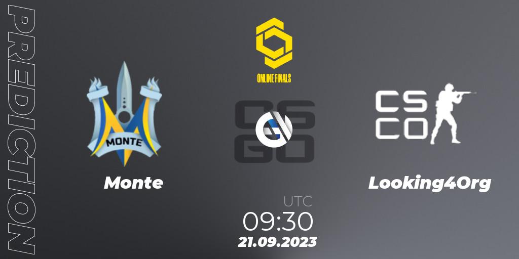 Monte vs Looking4Org: Match Prediction. 21.09.2023 at 09:30, Counter-Strike (CS2), CCT Online Finals #3