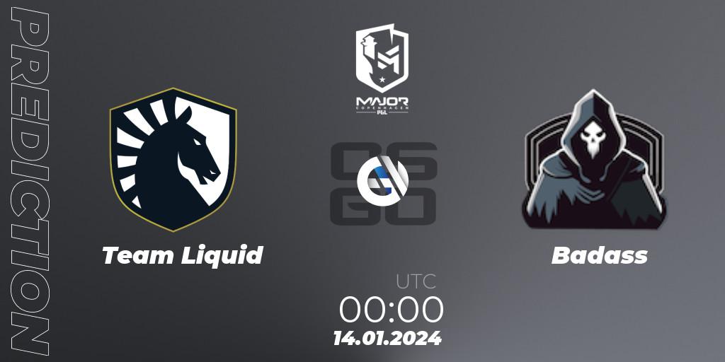Team Liquid vs Badass: Match Prediction. 14.01.2024 at 00:10, Counter-Strike (CS2), PGL CS2 Major Copenhagen 2024 North America RMR Closed Qualifier