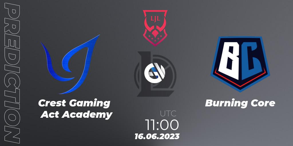 Crest Gaming Act Academy vs Burning Core: Match Prediction. 16.06.2023 at 11:00, LoL, LJL Summer 2023
