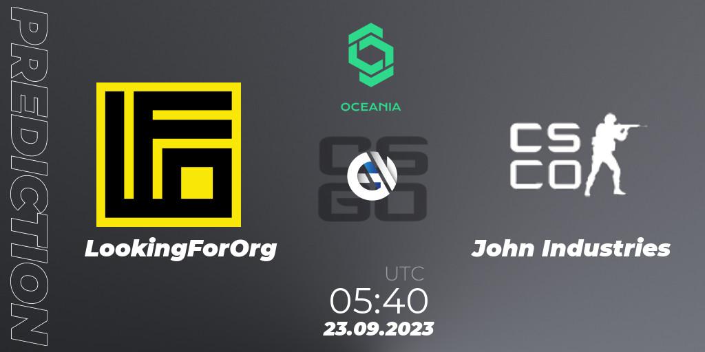 LookingForOrg vs John Industries: Match Prediction. 23.09.2023 at 08:00, Counter-Strike (CS2), CCT Oceania Series #2