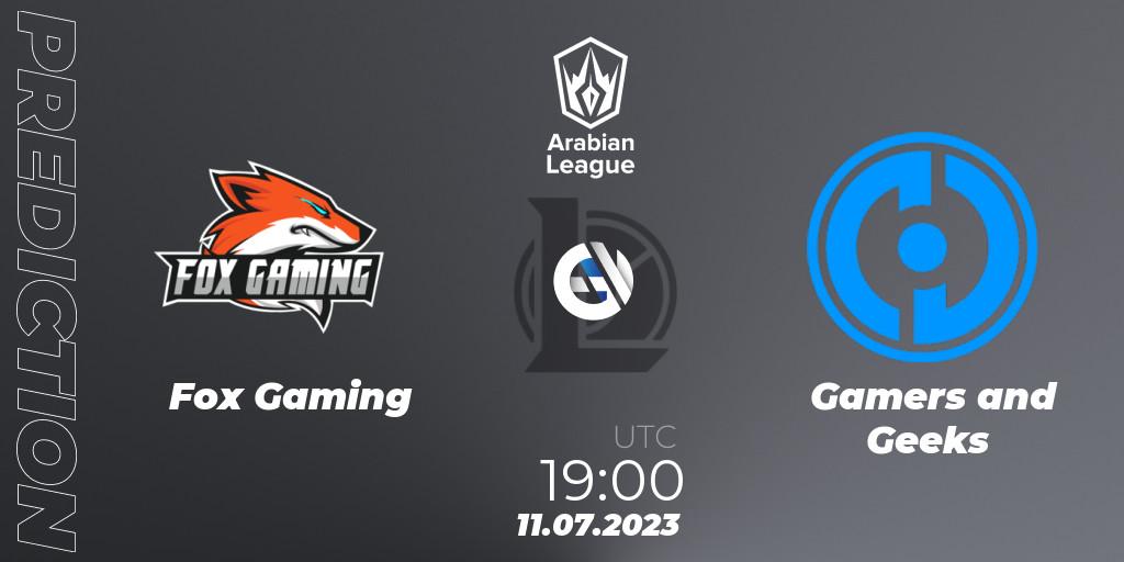 Fox Gaming vs Gamers and Geeks: Match Prediction. 11.07.2023 at 19:00, LoL, Arabian League Summer 2023 - Group Stage