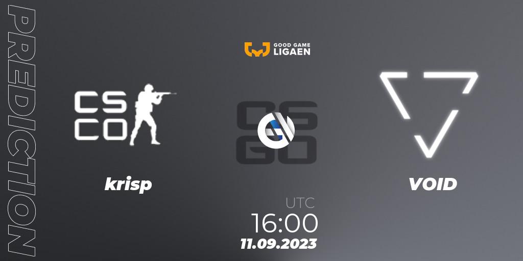 krisp vs VOID: Match Prediction. 11.09.2023 at 17:00, Counter-Strike (CS2), Good Game-ligaen Fall 2023: Regular Season