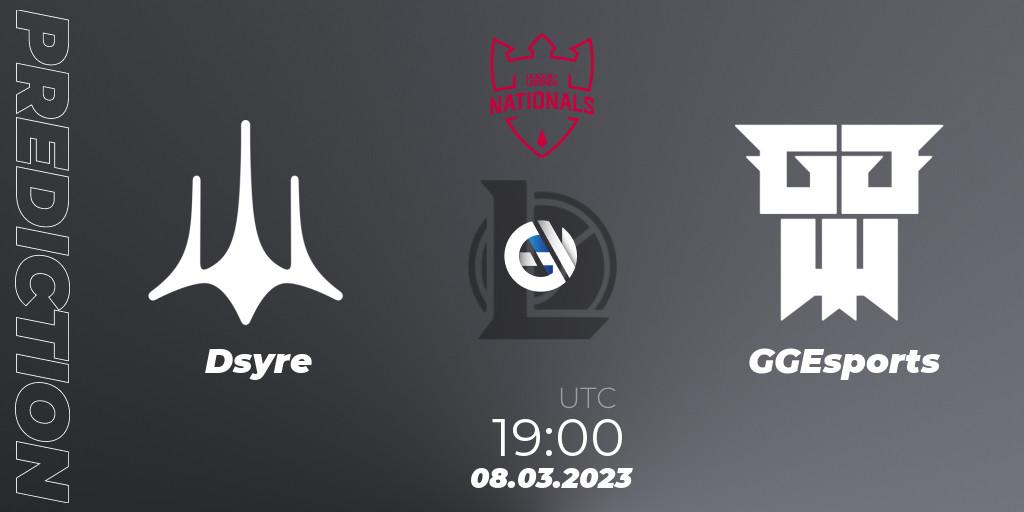 Dsyre vs GGEsports: Match Prediction. 08.03.2023 at 19:00, LoL, PG Nationals Spring 2023 - Group Stage