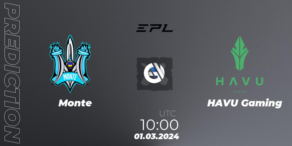 Monte vs HAVU Gaming: Match Prediction. 01.03.2024 at 10:31, Dota 2, European Pro League Season 17: Division 2