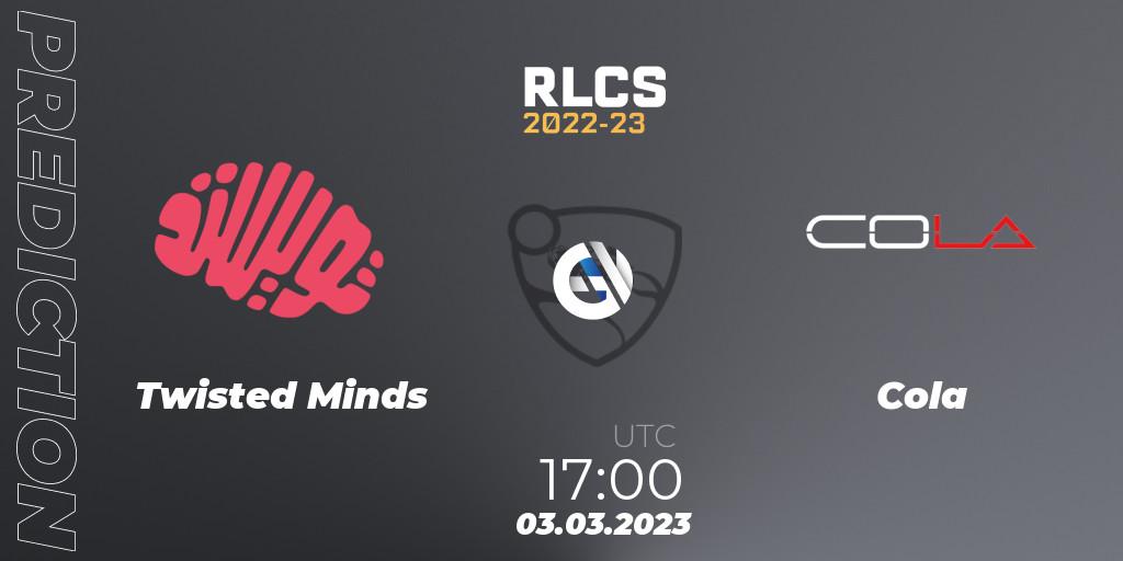 Twisted Minds vs Cola: Match Prediction. 03.03.2023 at 17:00, Rocket League, RLCS 2022-23 - Winter: Middle East and North Africa Regional 3 - Winter Invitational
