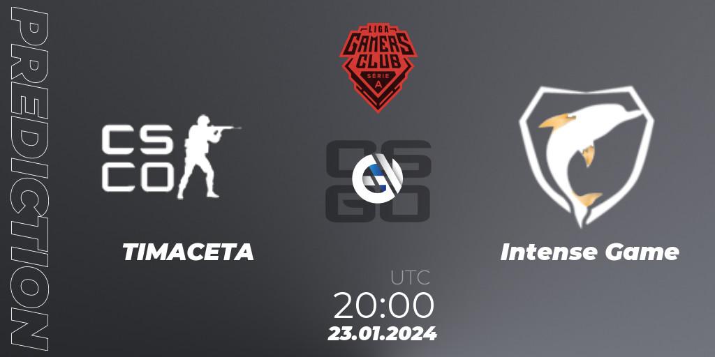 TIMACETA vs Intense Game: Match Prediction. 23.01.2024 at 20:00, Counter-Strike (CS2), Gamers Club Liga Série A: January 2024
