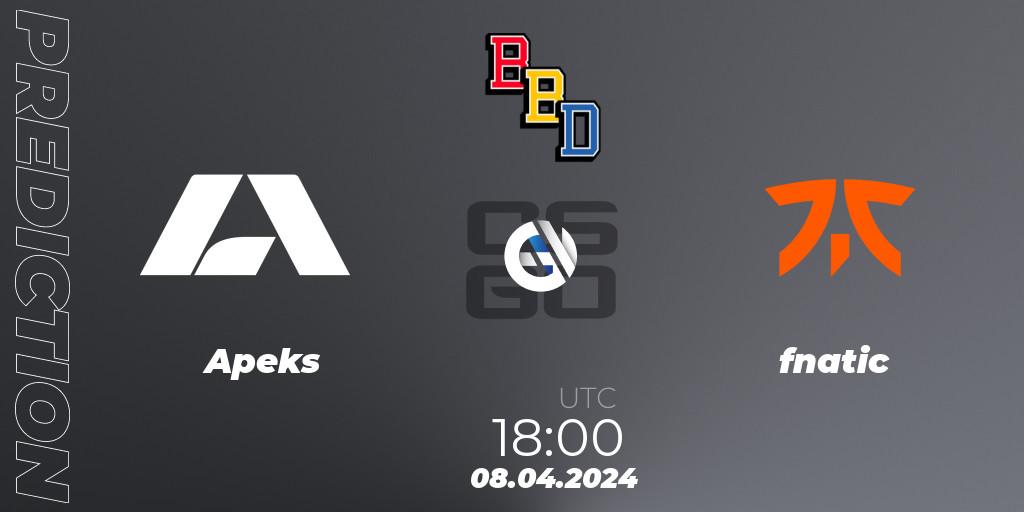 Apeks vs fnatic: Match Prediction. 08.04.24, CS2 (CS:GO), BetBoom Dacha Belgrade 2024: European Qualifier