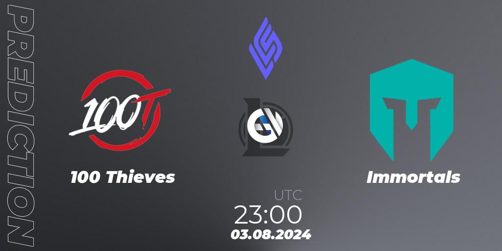 100 Thieves vs Immortals: Match Prediction. 03.08.2024 at 23:00, LoL, LCS Summer 2024 - Group Stage