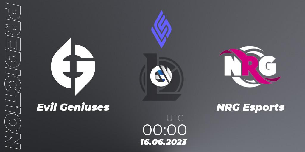 Evil Geniuses vs NRG Esports: Match Prediction. 15.06.2023 at 00:00, LoL, LCS Summer 2023 - Group Stage