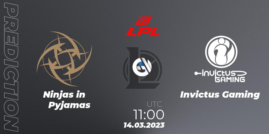Ninjas in Pyjamas vs Invictus Gaming: Match Prediction. 14.03.2023 at 11:00, LoL, LPL Spring 2023 - Group Stage