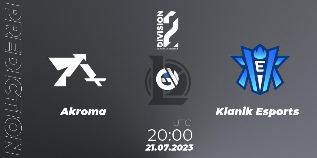 Akroma vs Klanik Esports: Match Prediction. 21.07.2023 at 20:00, LoL, LFL Division 2 Summer 2023 - Group Stage