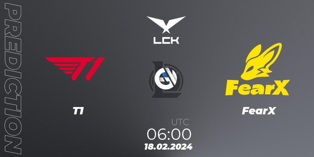 T1 vs FearX: Match Prediction. 18.02.24, LoL, LCK Spring 2024 - Group Stage