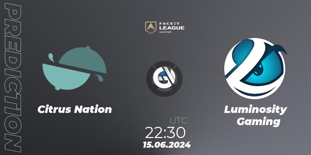 Citrus Nation vs Luminosity Gaming: Match Prediction. 15.06.2024 at 22:15, Overwatch, FACEIT League Season 1 - NA Master Road to EWC