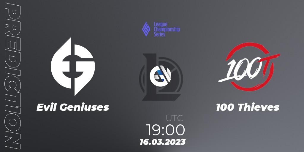 Evil Geniuses vs 100 Thieves: Match Prediction. 16.03.2023 at 21:00, LoL, LCS Spring 2023 - Group Stage