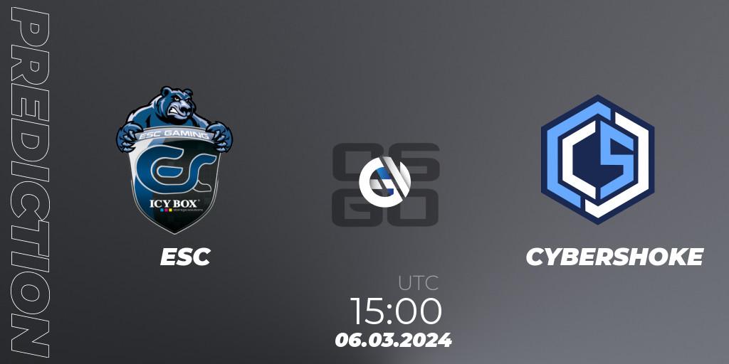 ESC vs CYBERSHOKE: Match Prediction. 06.03.2024 at 17:00, Counter-Strike (CS2), ESEA Season 48: Advanced Division - Europe