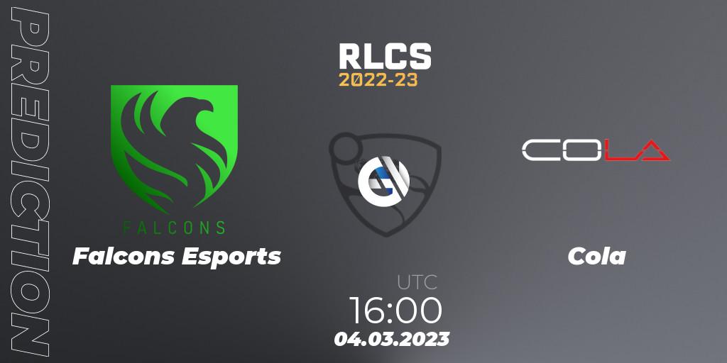 Falcons Esports vs Cola: Match Prediction. 04.03.2023 at 16:00, Rocket League, RLCS 2022-23 - Winter: Middle East and North Africa Regional 3 - Winter Invitational