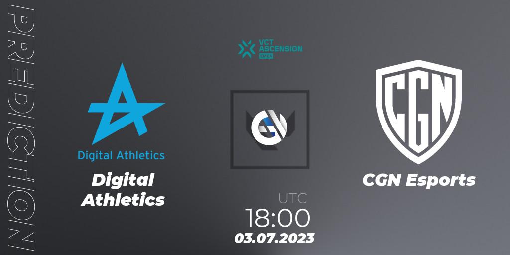 Digital Athletics vs CGN Esports: Match Prediction. 03.07.2023 at 18:00, VALORANT, VALORANT Challengers Ascension 2023: EMEA - Group Stage