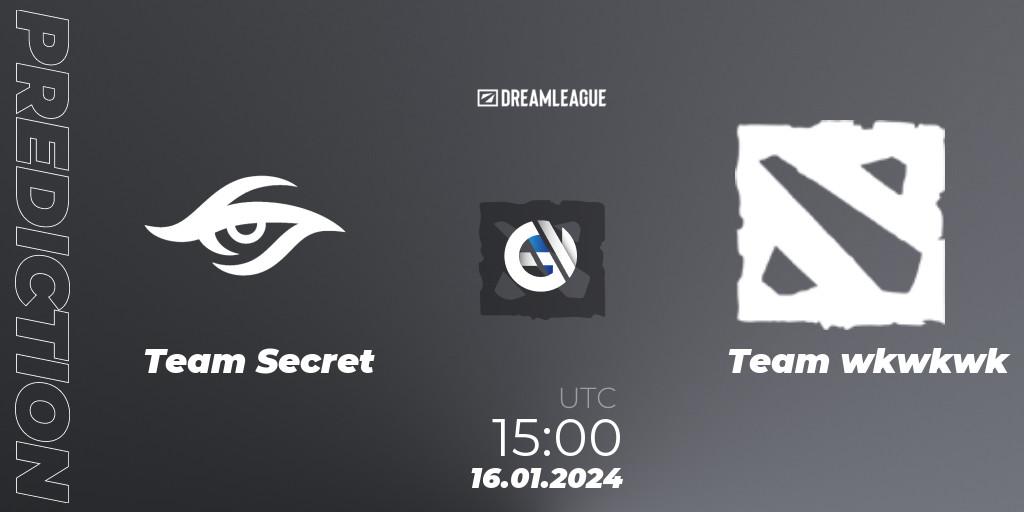 Team Secret vs Team wkwkwk: Match Prediction. 16.01.2024 at 15:00, Dota 2, DreamLeague Season 22: Western Europe Closed Qualifier