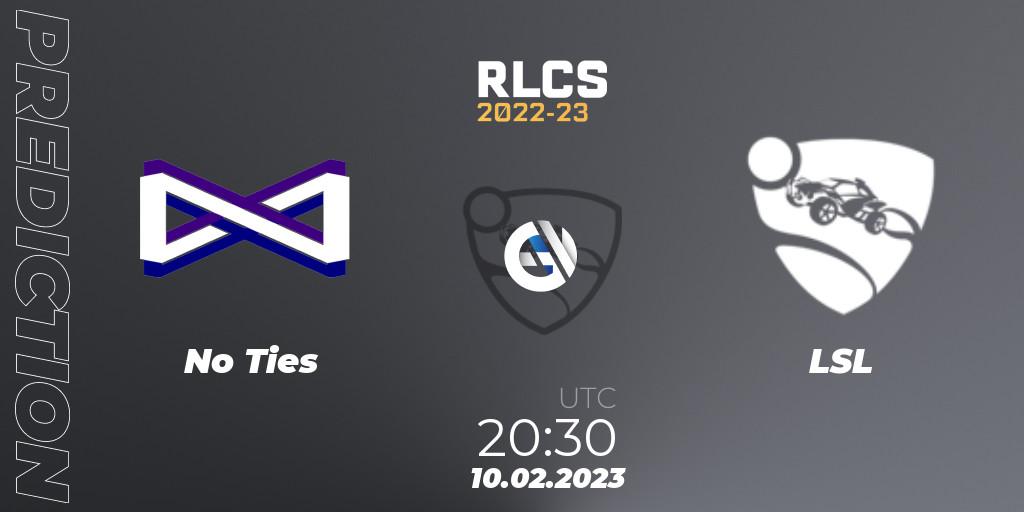 No Ties vs LSL: Match Prediction. 10.02.2023 at 20:30, Rocket League, RLCS 2022-23 - Winter: South America Regional 2 - Winter Cup