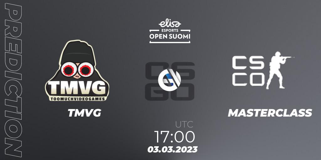 TMVG vs MASTERCLASS: Match Prediction. 03.03.2023 at 17:30, Counter-Strike (CS2), Elisa Open Suomi Season 4