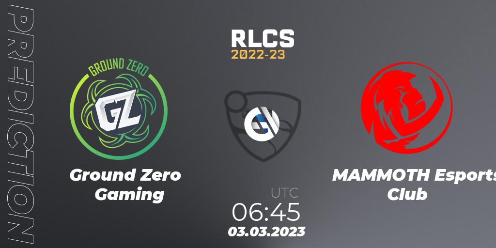 Ground Zero Gaming vs MAMMOTH Esports Club: Match Prediction. 03.03.2023 at 06:45, Rocket League, RLCS 2022-23 - Winter: Oceania Regional 3 - Winter Invitational