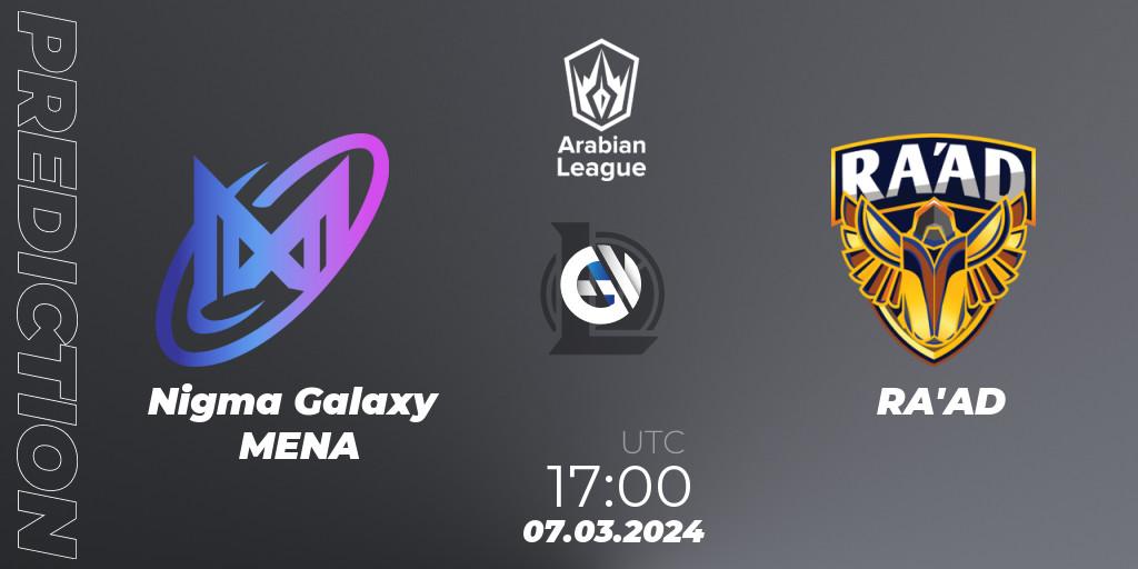 Nigma Galaxy MENA vs RA'AD: Match Prediction. 07.03.24, LoL, Arabian League Spring 2024