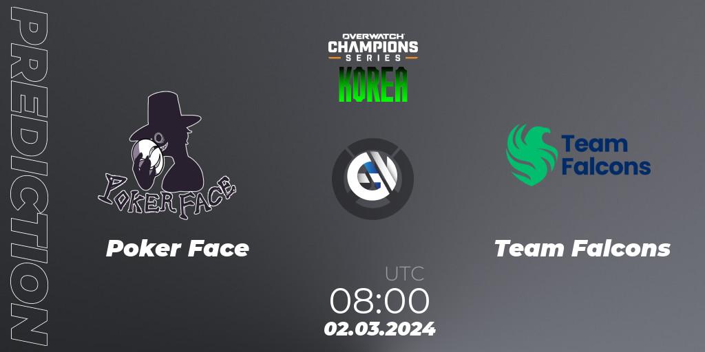 Poker Face vs Team Falcons: Match Prediction. 02.03.2024 at 08:00, Overwatch, Overwatch Champions Series 2024 - Stage 1 Korea
