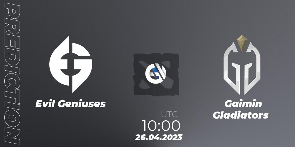Evil Geniuses vs Gaimin Gladiators: Match Prediction. 26.04.23, Dota 2, The Berlin Major 2023 ESL - Group Stage