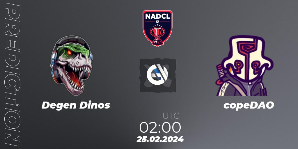 Degen Dinos vs copeDAO: Match Prediction. 25.02.2024 at 02:00, Dota 2, North American Dota Challengers League Season 6 Division 1