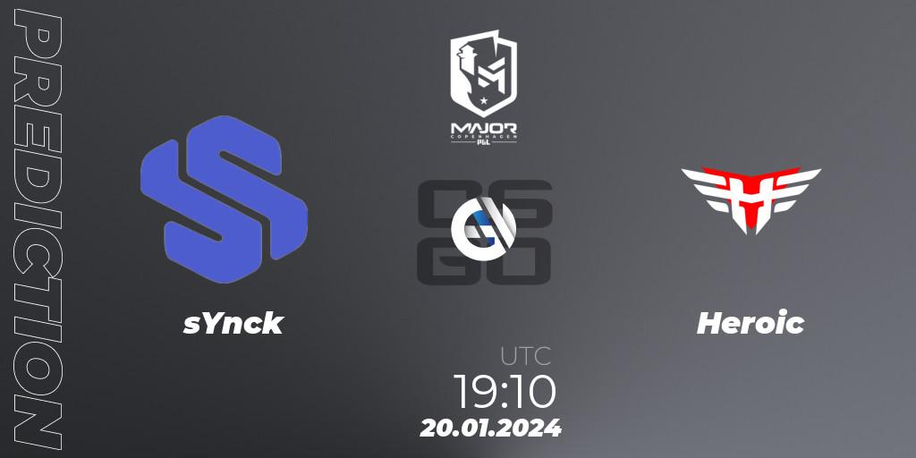 sYnck vs Heroic: Match Prediction. 20.01.2024 at 19:10, Counter-Strike (CS2), PGL CS2 Major Copenhagen 2024: European Qualifier B