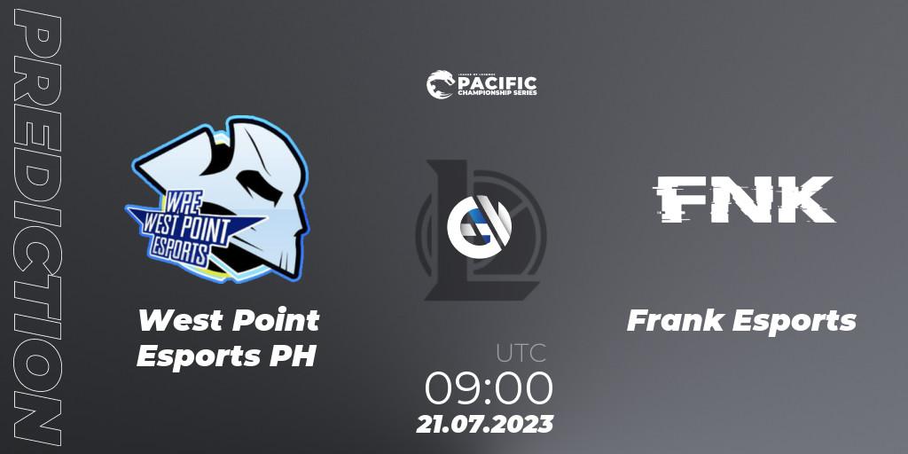West Point Esports PH vs Frank Esports: Match Prediction. 21.07.2023 at 09:00, LoL, PACIFIC Championship series Group Stage