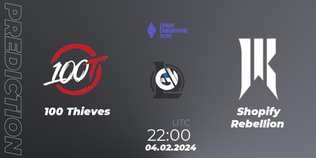 100 Thieves vs Shopify Rebellion: Match Prediction. 04.02.2024 at 23:00, LoL, LCS Spring 2024 - Group Stage