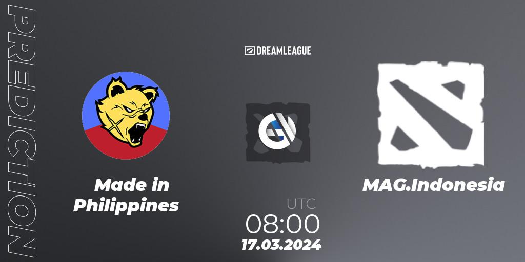 Made in Philippines vs MAG.Indonesia: Match Prediction. 17.03.2024 at 08:00, Dota 2, DreamLeague Season 23: Southeast Asia Open Qualifier #1