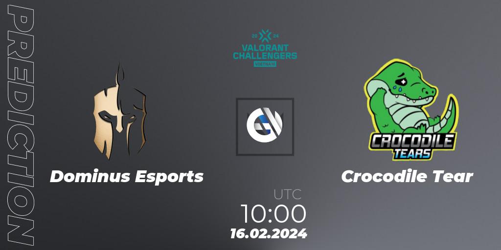 Dominus Esports vs Crocodile Tear: Match Prediction. 16.02.2024 at 10:00, VALORANT, VALORANT Challengers 2024 Vietnam: Split 1