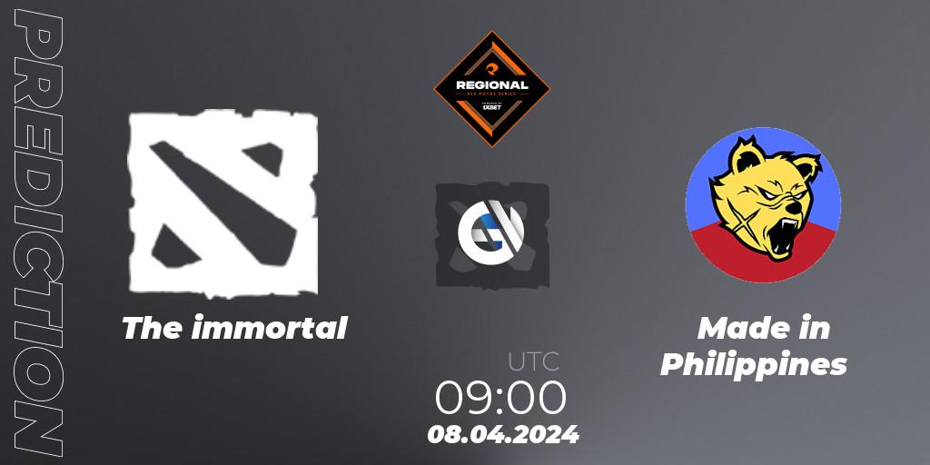 The immortal vs Made in Philippines: Match Prediction. 08.04.2024 at 09:00, Dota 2, RES Regional Series: SEA #2