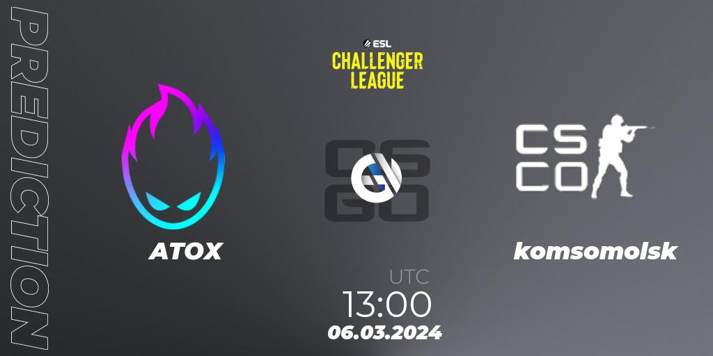 ATOX vs komsomolsk: Match Prediction. 06.03.24, CS2 (CS:GO), ESL Challenger League Season 47: Asia