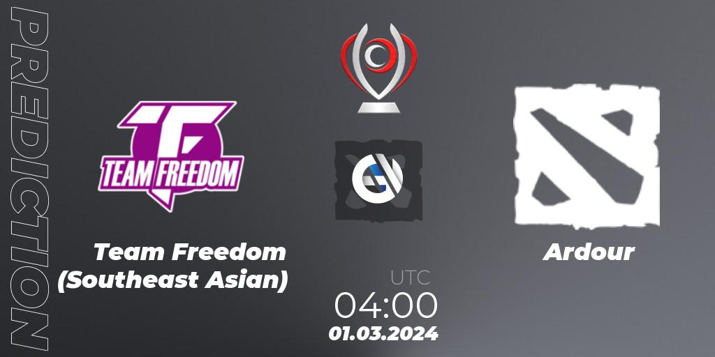 Team Freedom (Southeast Asian) vs Ardour: Match Prediction. 01.03.2024 at 04:00, Dota 2, Opus League