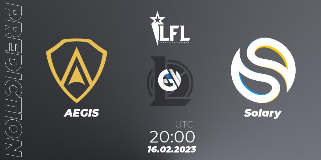 AEGIS vs Solary: Match Prediction. 16.02.2023 at 20:00, LoL, LFL Spring 2023 - Group Stage